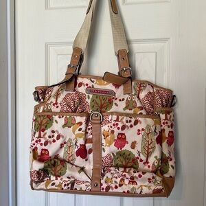Lily Bloom Stylish Owl Print Tote Bag - Cream and Brown